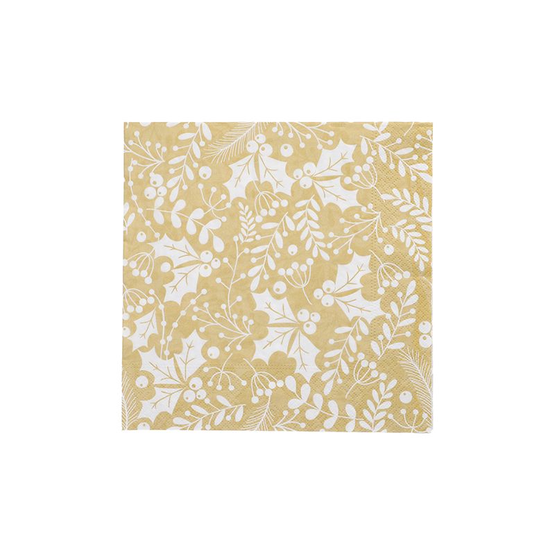 Servietten, 3-lagig 1/4-Falz 40 x 40 cm gold "Houx et Gui" - Bild 1