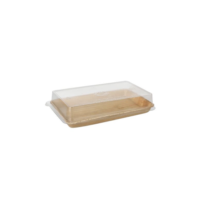 Sushi-Schalen aus Palmblatt eckig 200 ml 22 x 14,2 cm natur mit rPET Deckel "Kombipack" - Bild 1