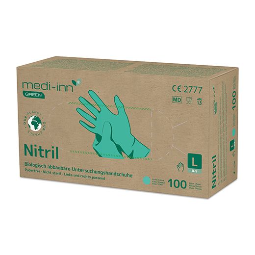 Nitril-Handschuhe, puderfrei grün Größe L, biologisch abbaubar 1