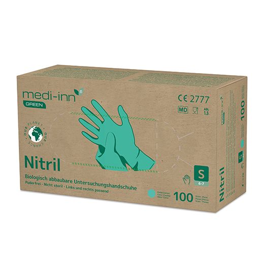 Nitril-Handschuhe, puderfrei grün Größe S, biologisch abbaubar 1