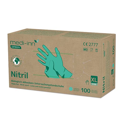 Nitril-Handschuhe, puderfrei grün Größe XL, biologisch abbaubar 1