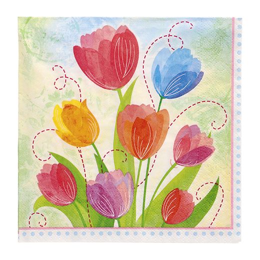 Servietten, 3-lagig 1/4-Falz 33 cm x 33 cm "Tulip Bouquet" 1