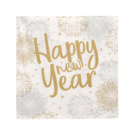 Servietten, 3-lagig 1/4-Falz 33 x 33 cm "Happy New Year" 1