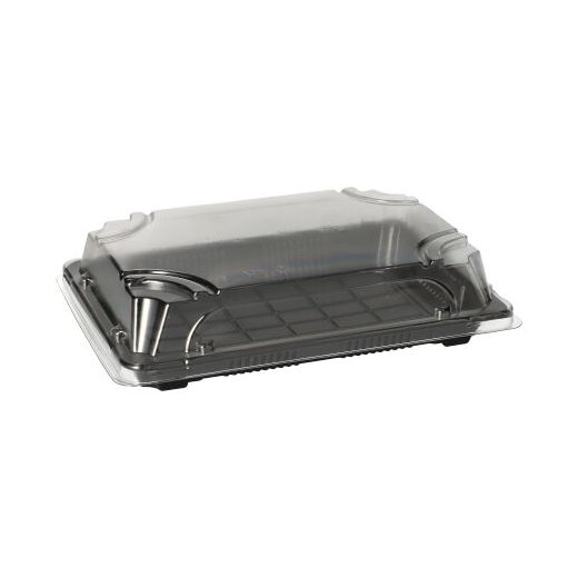 Sushi-Boxen, schwarz, R-PET, 4 x 13 x 18,5 cm, mit Deckel aus PET 1