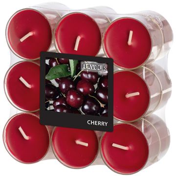 Duftteelichter Cherry, Ø 38 mm · 24 mm, "Flavour" in Polycarbonathülle