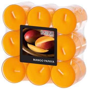 Duftteelichter, Mango-Papaya, Ø 38 mm · 24 mm, "Flavour" in Polycarbonathülle