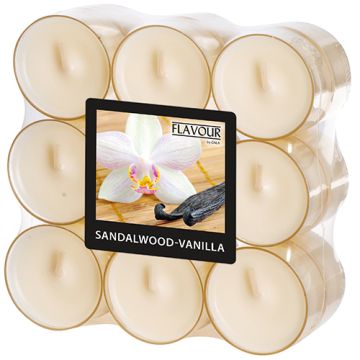 Duftteelichter, Sandalwood-Vanilla, Ø 38 mm · 24 mm, "Flavour" in Polycarbonathülle