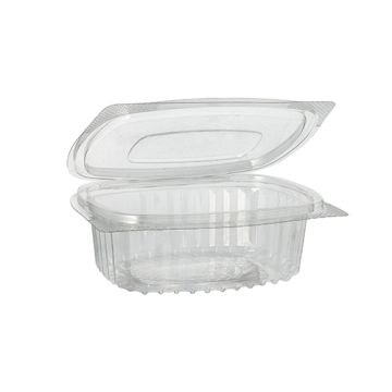 Feinkostbecher & Salatschalen To Go mit Klappdeckel, R-PET oval 250 ml