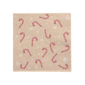 Servietten, 3-lagig 1/4-Falz 25 x 25 cm natur "Candy Canes" aus recyceltem Papier