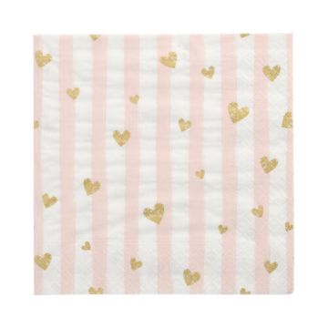 Servietten, 3-lagig 1/4-Falz 33 x 33 cm pink "Golden Hearts"