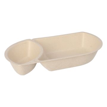 Snacktrays aus Zuckerrohr natur, 2-geteilt 12,4 x 22,4 cm x 3,6 cm